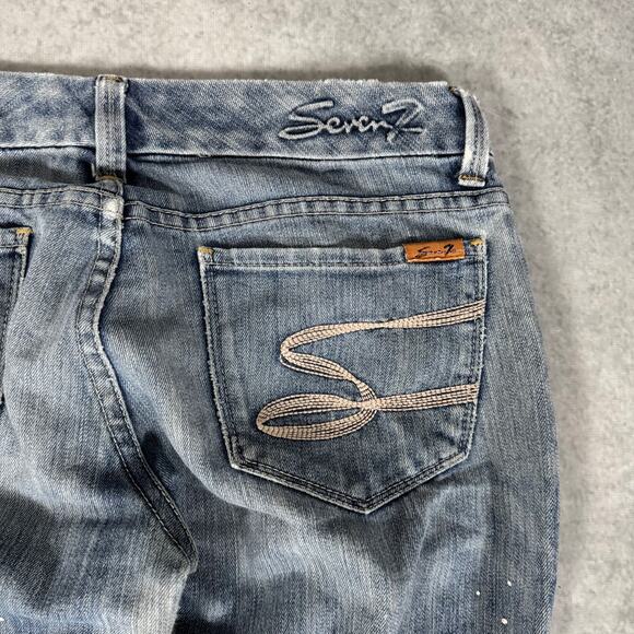 Seven7 Bootcut Distressed Denim Medium Wash Jeans - Size: 28 - Picture 8 of 9